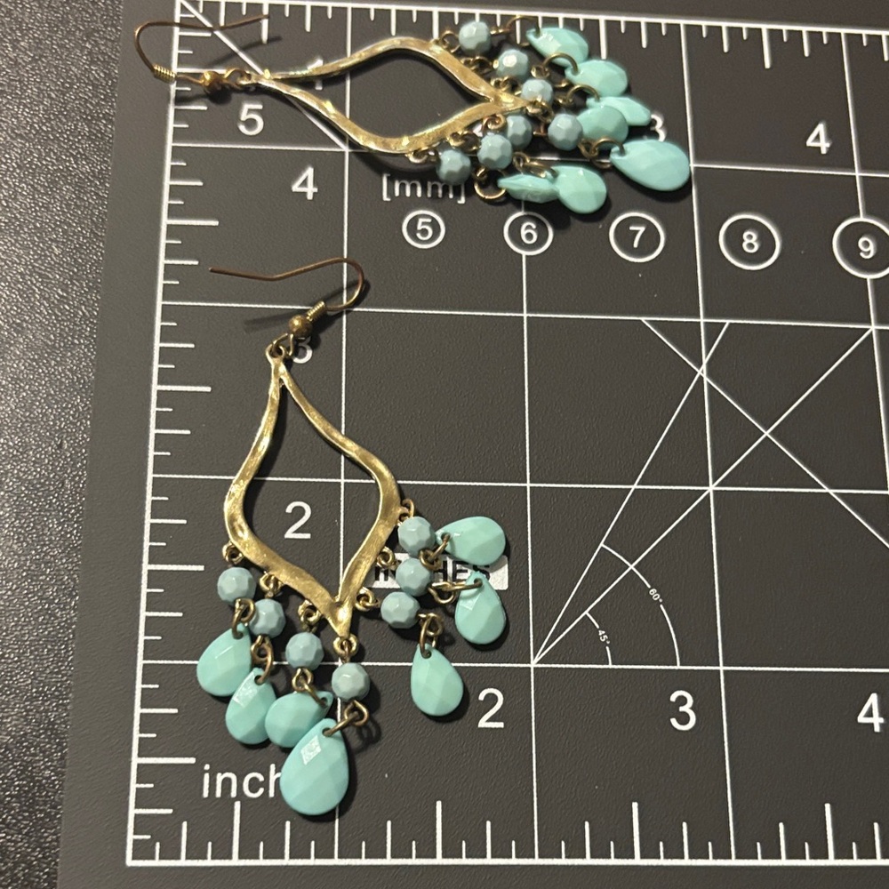 Boho Dangle Earrings Golden Leaf,Orange Beaded Boho, Sky Blue Chandelier READ - Picture 13 of 14